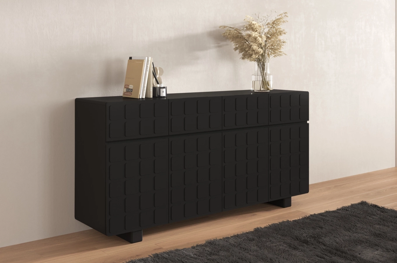 Nowoczesna komoda z frontami 3D Skandica CUBO LONG / kolor czarny / szer. 169 cm