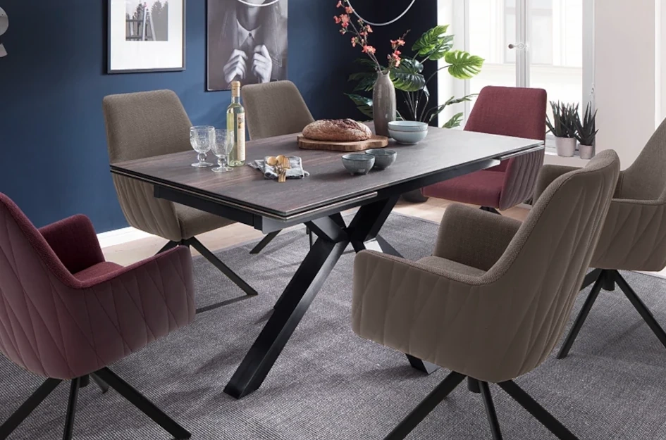Nowoczesny rozkładany stół NAGANO z ceramicznym blatem na metalowych nogach, kolor ciemne drewno / 160-240 x 90 cm