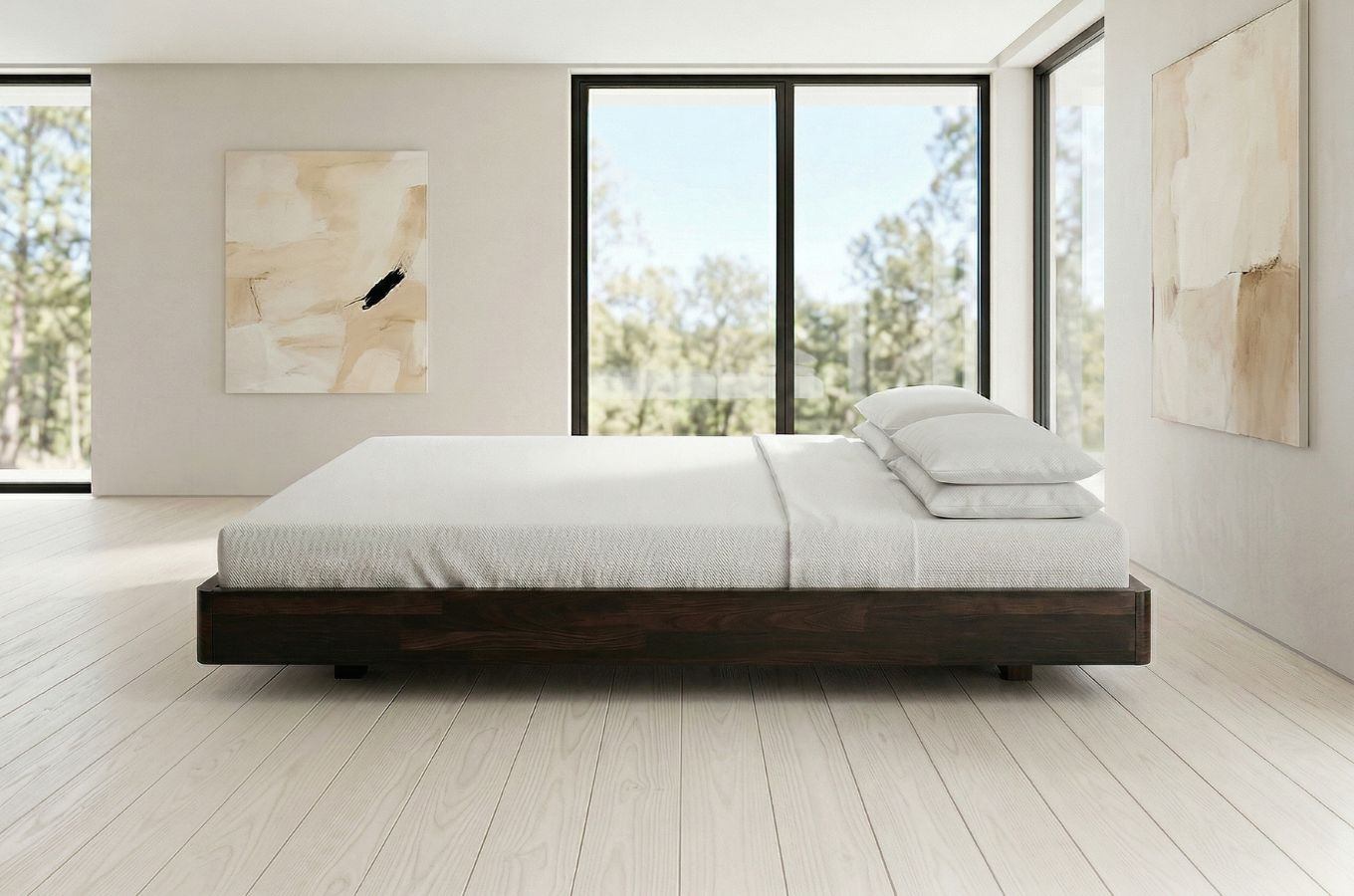Łóżko lewitujące drewniane bukowe Visby LENA FLAT bez zagłówka, bez szafek / 160x200 cm, kolor palisander
