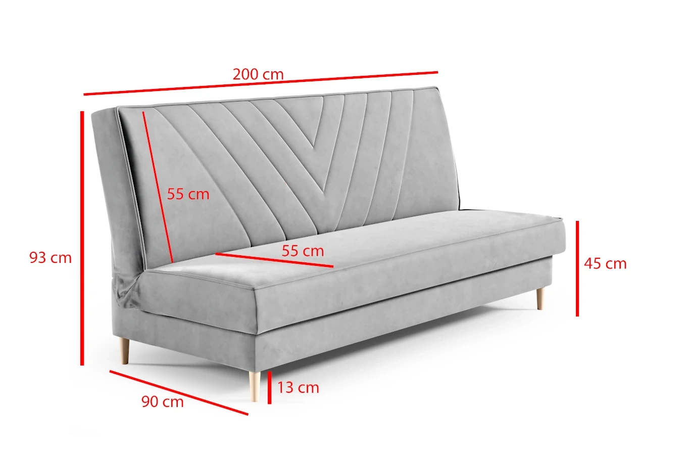 Nowoczesna sofa VAIANA w skandynawskim stylu z funkcją spania i pojemnikiem na pościel