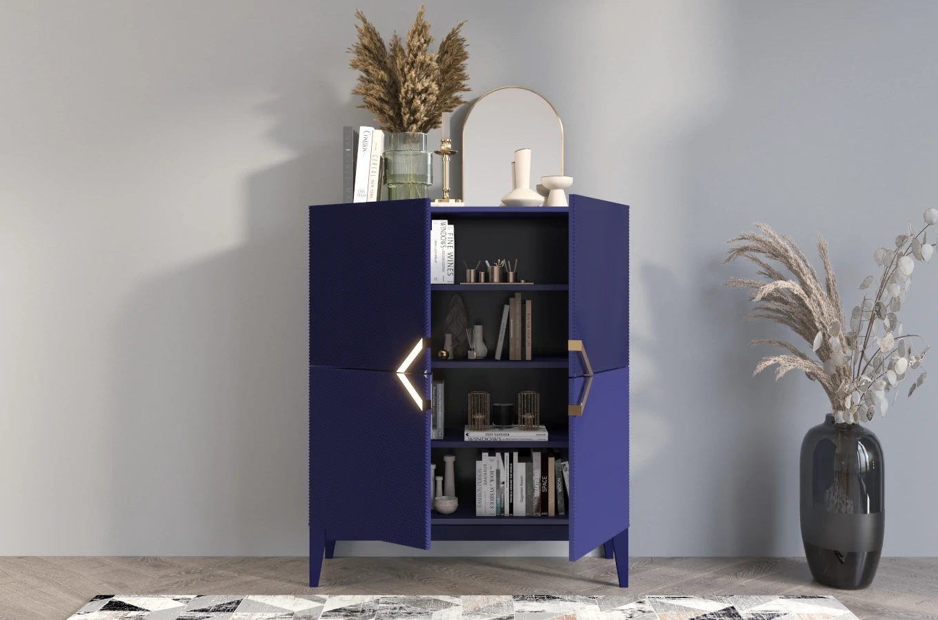 Drewniana komoda Visby DEMI HIGH / kolor granat szlachetny / szer. 100 cm