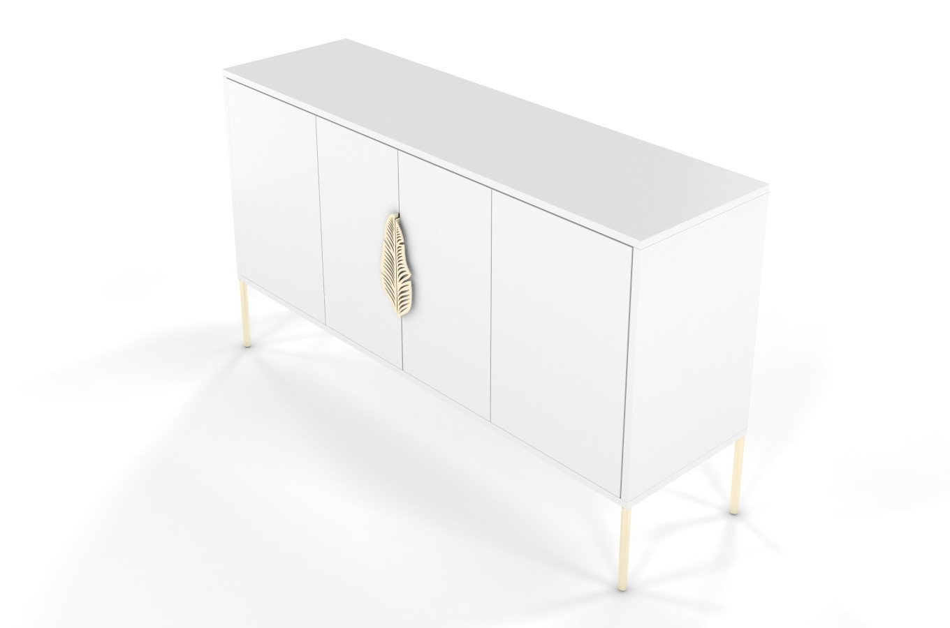 Biała komoda Skandica MERLIN ze złotymi dodatkami / szer. 138 cm