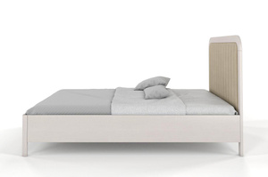 Tapicerowane łóżko drewniane sosnowe Visby MODENA BC z wysokim zagłówkiem / 180x200 cm, kolor biały, zagłówek Casablanca 2303 (skrzynia na pościel)