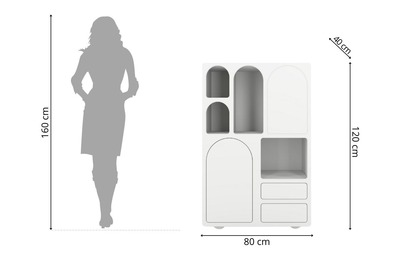 Drewniana komoda z łukami Visby OLIMPIA HIGH / kolor biały / szer. 80 cm
