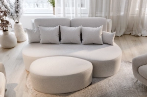 Nowoczesna sofa rozkładana VIVA z funkcją spania i pojemnikiem na pościel / szerokość 216 cm