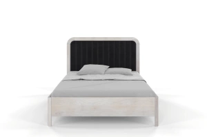 Tapicerowane łóżko drewniane dębowe Visby MODENA z wysokim zagłówkiem / 140x200 cm, olej bielony, zagłówek Casablanca 2316