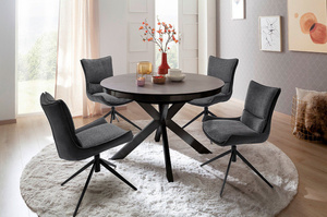 Okrągły rozkładany stół WINNIPEG na metalowych nogach / 120-160 x 120 cm