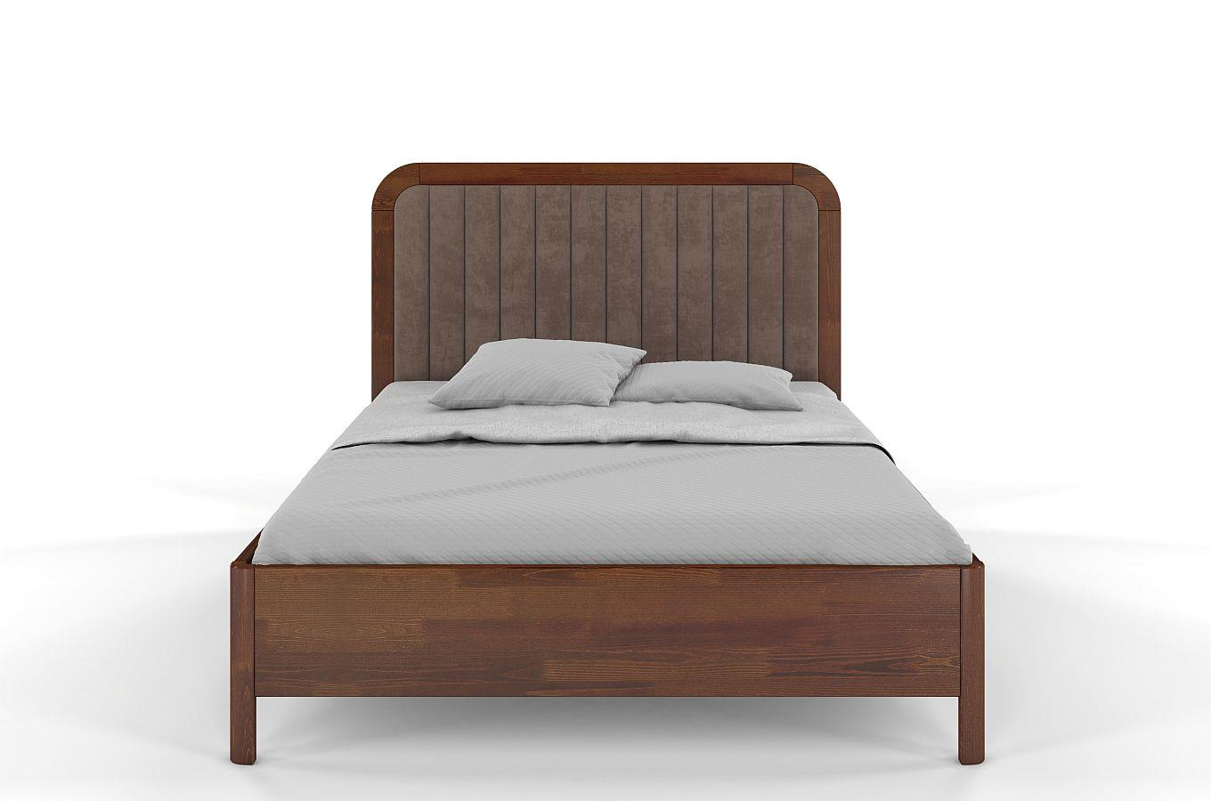 Tapicerowane łóżko drewniane sosnowe Visby MODENA BC z wysokim zagłówkiem / 160x200 cm, kolor orzech, zagłówek Casablanca 2306 (skrzynia na pościel)