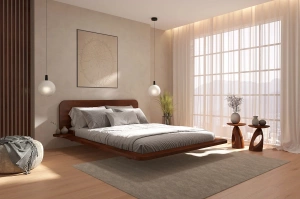 Łóżko lewitujące drewniane bukowe Skandica JAPANDIC / 180x200 cm, kolor orzech