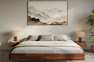 Łóżko lewitujące drewniane bukowe Visby LENA FLAT bez zagłówka, z szafkami / 160x200 cm, kolor orzech