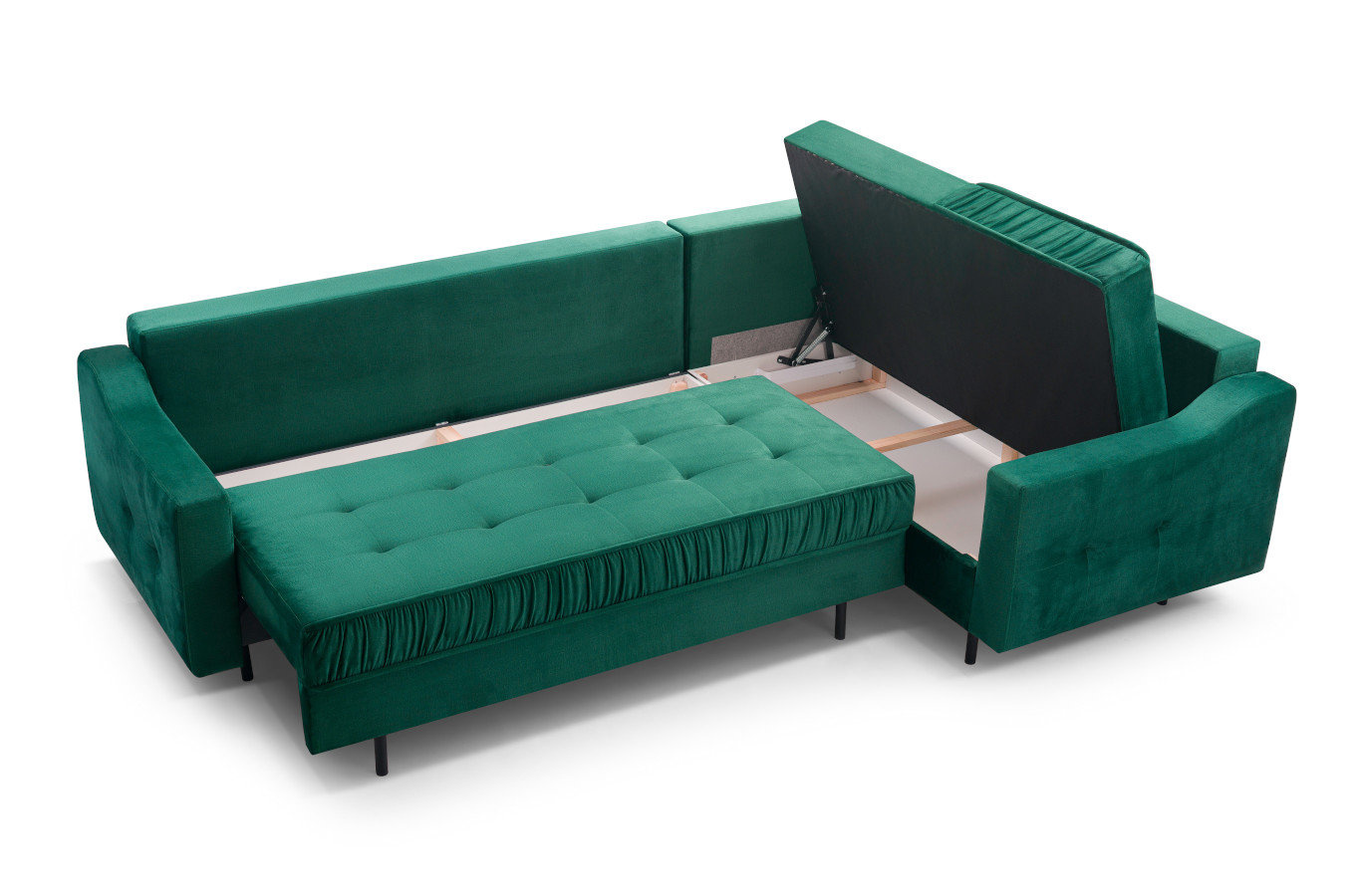 Nowoczesny narożnik HAITI L z funkcją spania i pojemnikiem na pościel