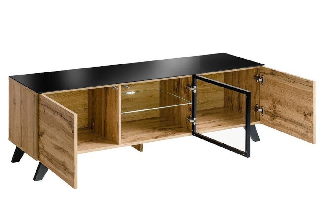 Zestaw nowoczesnych mebli do salonu THIN / dąb wotan + czarny / szer. 340 cm