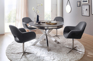 Okrągły rozkładany stół WINNIPEG na metalowych nogach / 120-160 x 120 cm