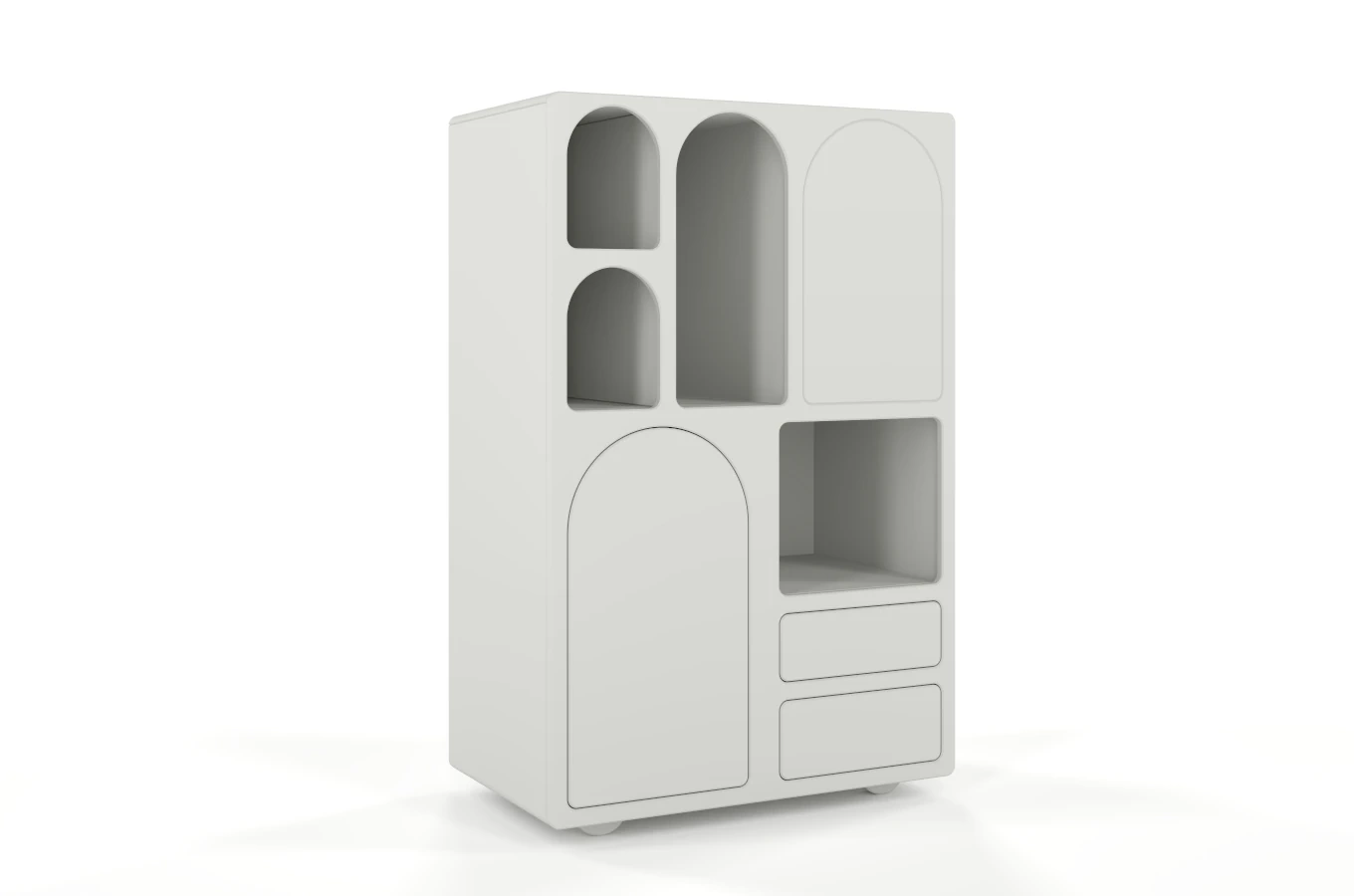 Drewniana komoda z łukami Visby OLIMPIA HIGH / kolor szary mleczny / szer. 80 cm