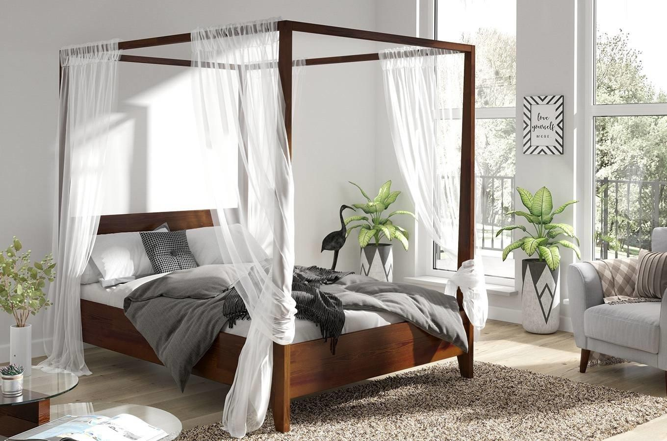 Łóżko drewniane sosnowe z baldachimem Visby CANOPY / 140x200 cm, kolor naturalny