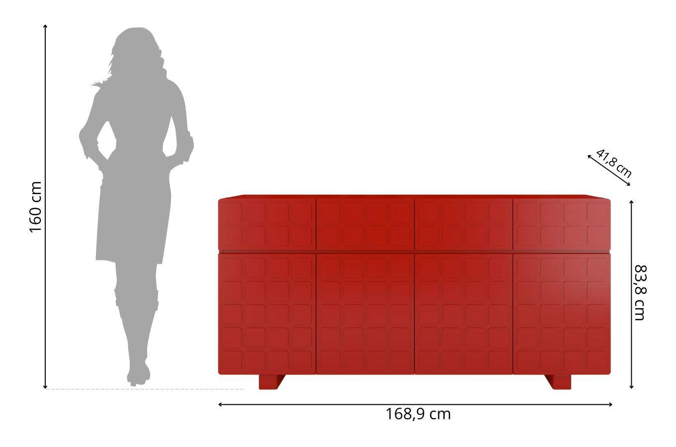 Nowoczesna komoda z frontami 3D Skandica CUBO LONG / kolor bordowy / szer. 169 cm