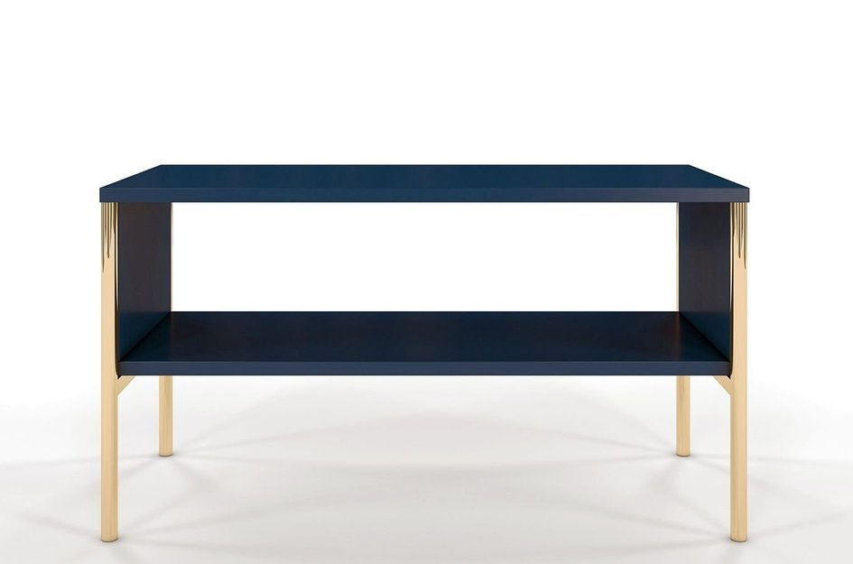 Elegancki granatowy stolik kawowy Skandica POLKA na złotych nóżkach