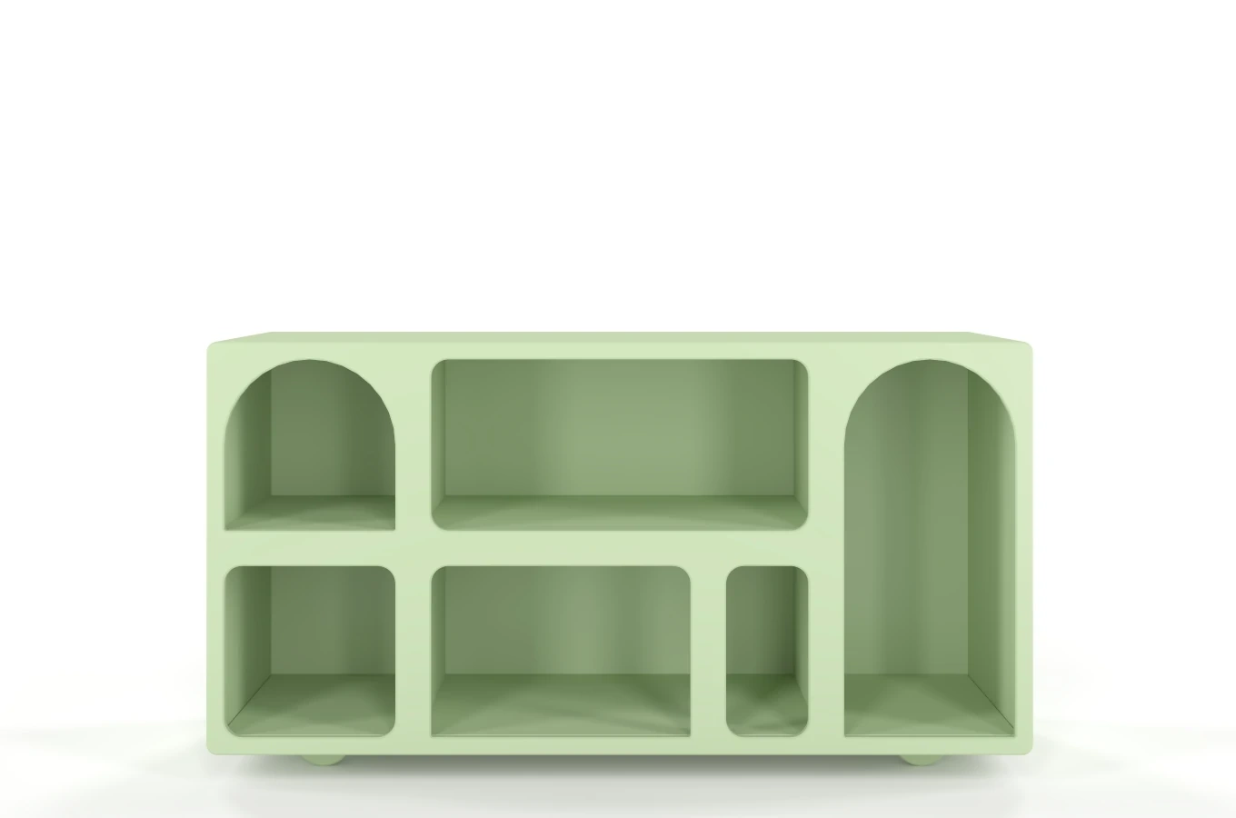 Drewniana komoda - regał - szafka RTV z łukami Visby OLIMPIA LONG / kolor pudrowa zieleń / szer. 140 cm