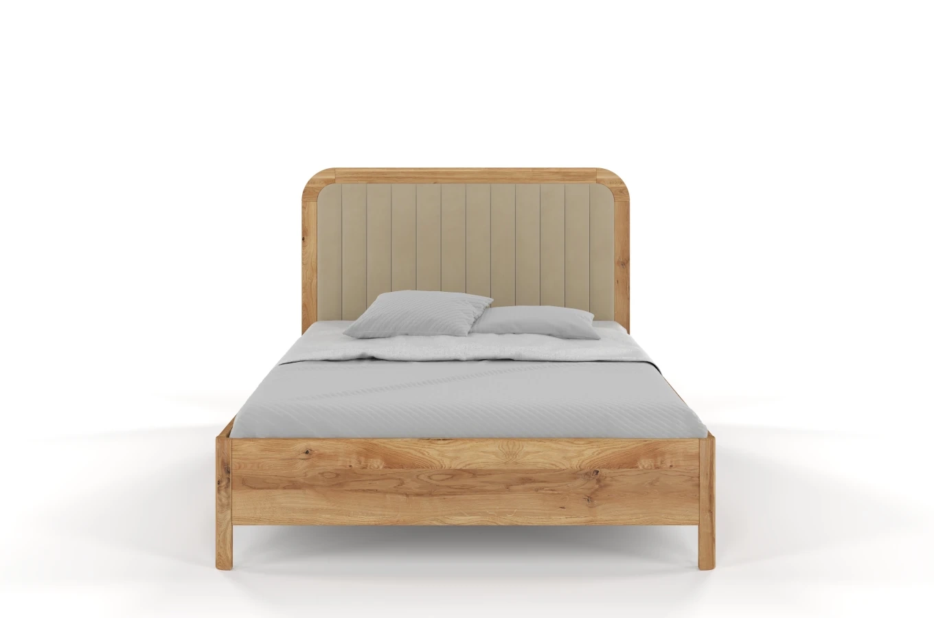 Tapicerowane łóżko drewniane dębowe Visby MODENA z wysokim zagłówkiem / 160x200 cm, lakier naturalny, zagłówek Casablanca 2303