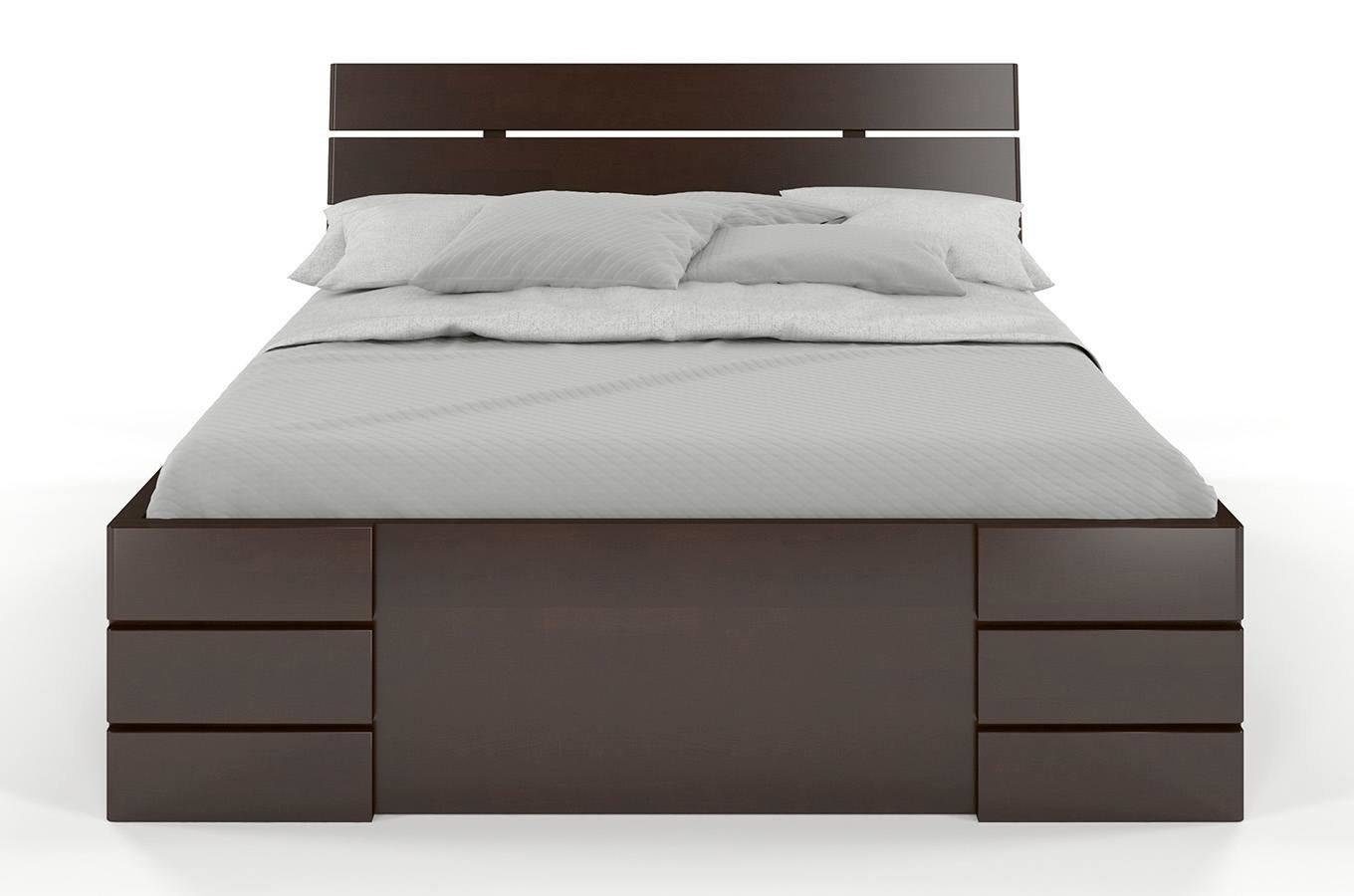 Łóżko drewniane bukowe Visby Sandemo High Drawers (z szufladami) / 90x200 cm, kolor palisander