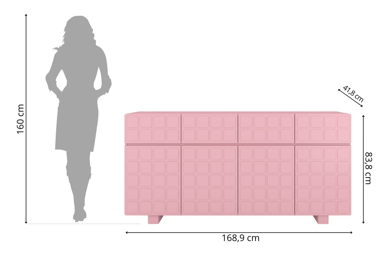 Nowoczesna komoda z frontami 3D Skandica CUBO LONG / kolor pudrowy róż / szer. 169 cm