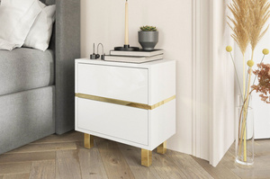 Elegancka biała szafka nocna Dancan MAGICA ze złotymi dodatkami / szer. 49 cm