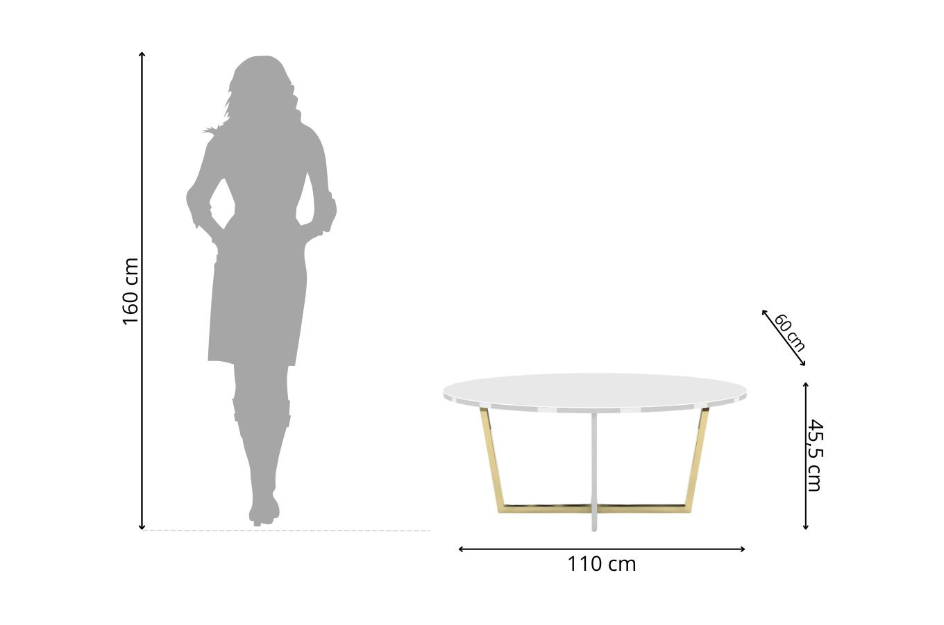 Biały stolik kawowy Dancan ROCKET z białym szklanym blatem i złotą nogą