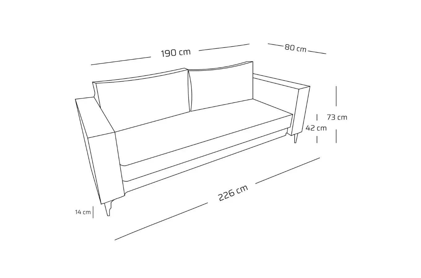 Nowoczesna sofa rozkładana GEPPI z funkcją spania i pojemnikiem na pościel / szerokość 226 cm