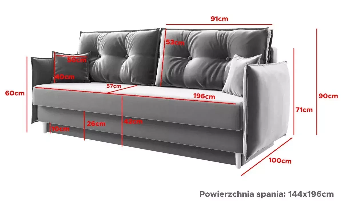 Elegancka sofa BRADLEY z funkcją spania i pojemnikiem na pościel