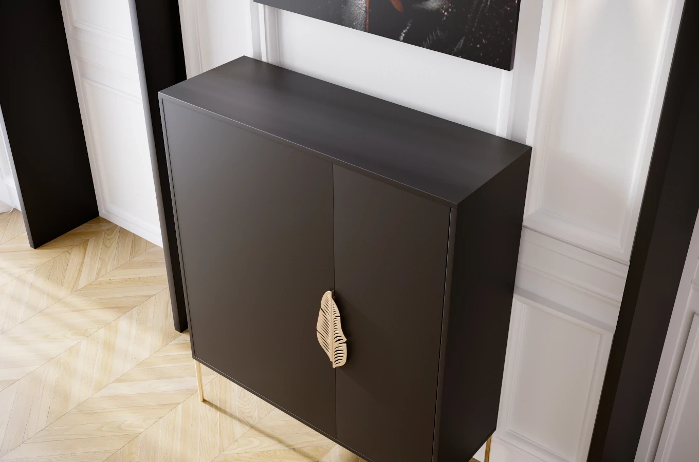 Czarna komoda / szafka na buty Skandica MERLIN ze złotymi dodatkami / szer. 100 cm