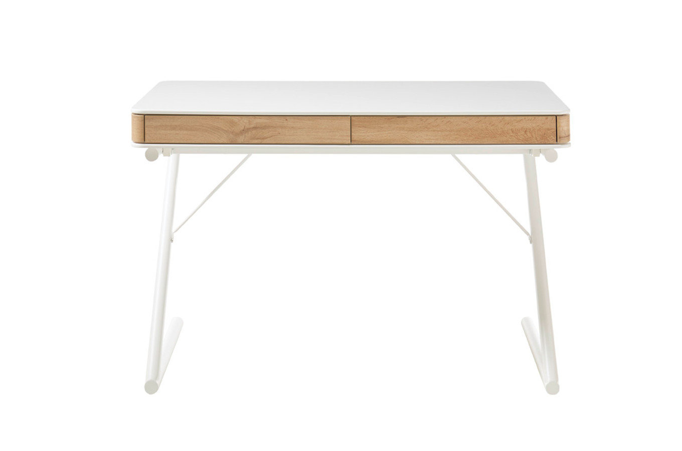 Nowoczesne biurko biało-dębowe z szufladami BUKAREST na metalowych nogach / 120x60 cm