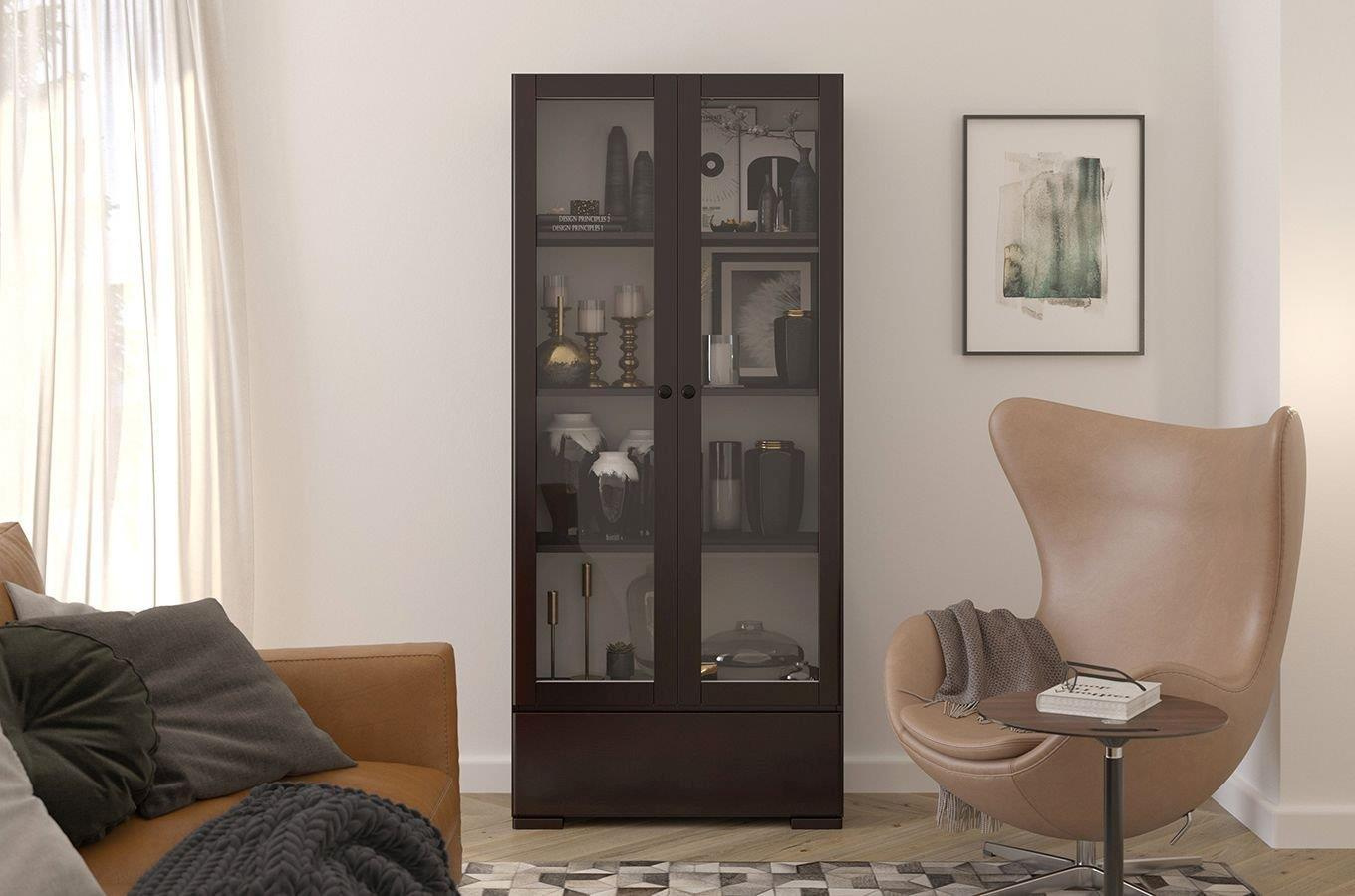 Drewniana sosnowa witryna ze szklanymi drzwiami Visby SANDEMO 1S80 / kolor biały