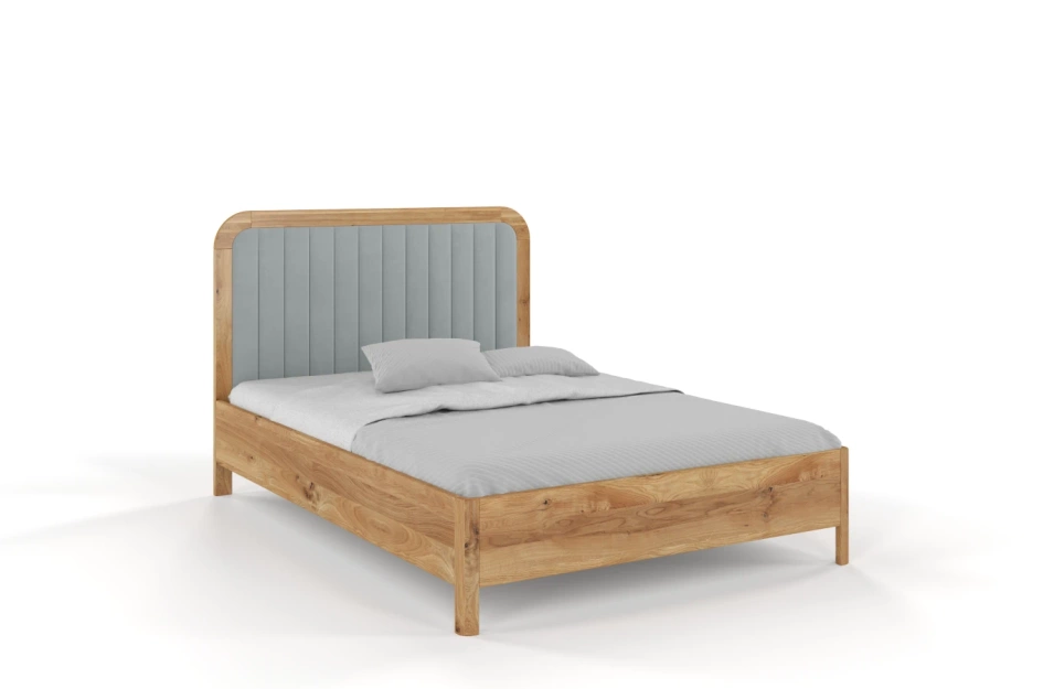 Tapicerowane łóżko drewniane dębowe Visby MODENA z wysokim zagłówkiem / 120x200 cm, olej naturalny, zagłówek Casablanca 2314
