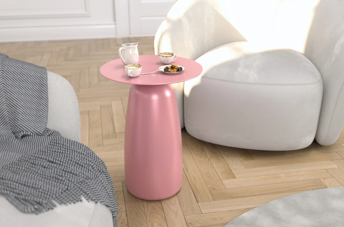 Stolik drewniany Kayani BAOBAB 44 różne kolory, wys. 44 cm / kolor pudrowy róż