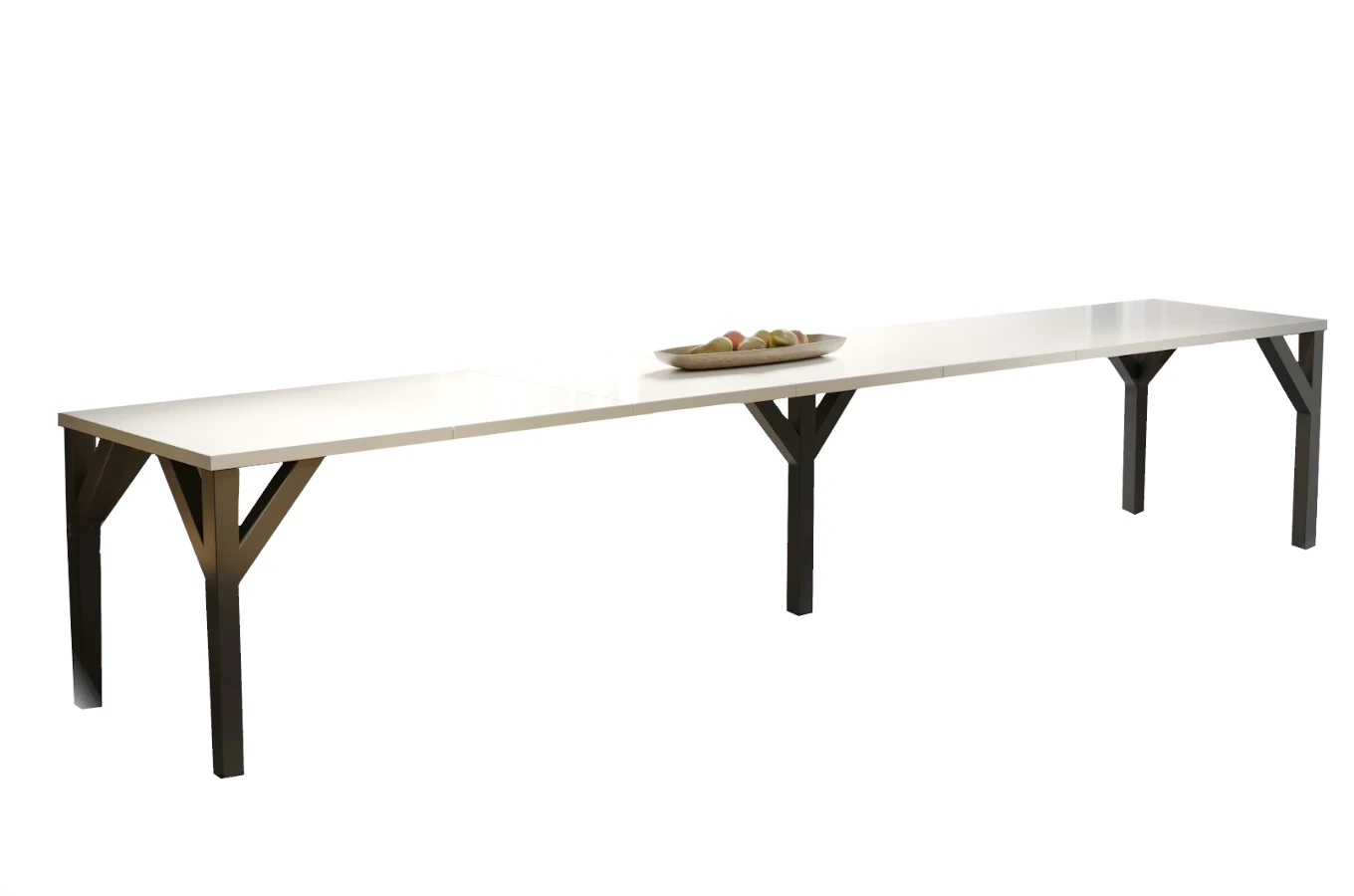 Nowoczesny rozkładany stół DUNAJ na metalowych nogach 130-295 x 90 cm (biały połysk)