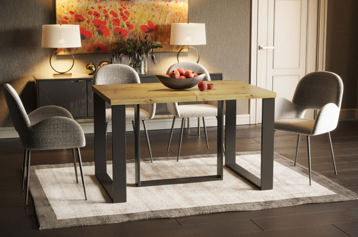 Nowoczesny rozkładany stół BORYS MAX na metalowych nogach 130-250 x 85 cm (dąb artisan)