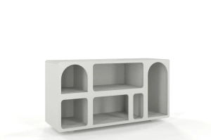 Drewniana komoda - regał - szafka RTV z łukami Visby OLIMPIA LONG / kolor szary mleczny / szer. 140 cm