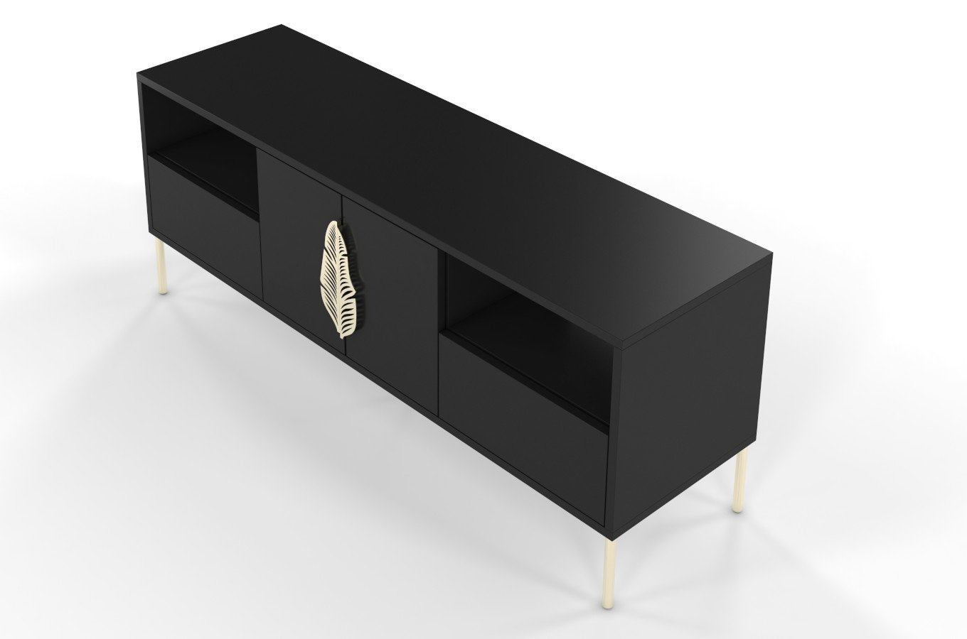 Czarna komoda RTV Skandica MERLIN ze złotymi dodatkami / szer. 138 cm