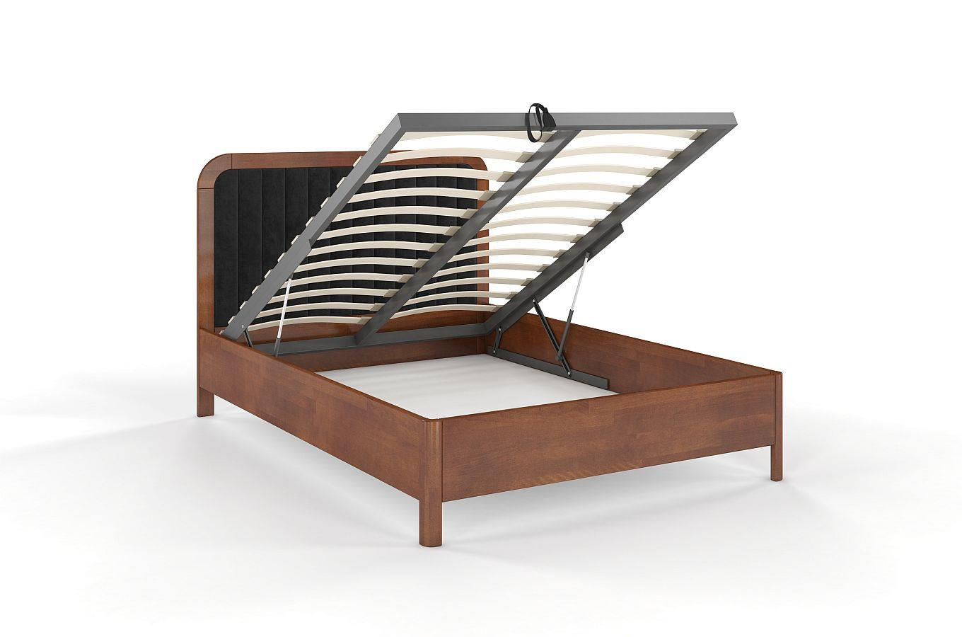 Tapicerowane łóżko drewniane bukowe Visby MODENA BC z wysokim zagłówkiem / 180x200 cm, kolor orzech, zagłówek Casablanca 2316 (skrzynia na pościel)