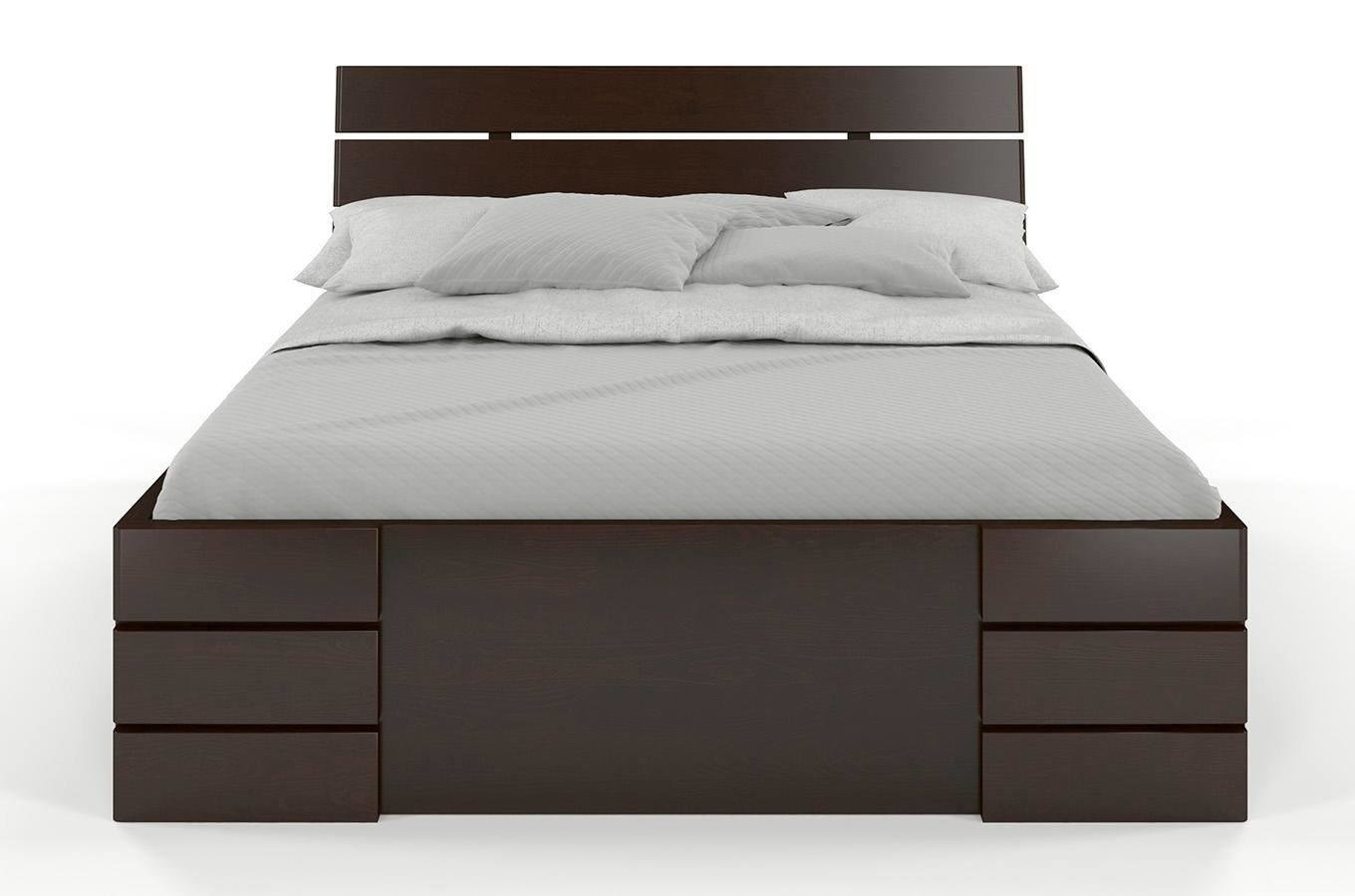 Łóżko drewniane sosnowe Visby Sandemo High Drawers (z szufladami) / 90x200 cm, kolor palisander