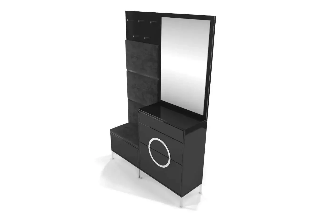 Elegancki, czarny zestaw mebli do przedpokoju Dancan EVELINE / wysoki połysk