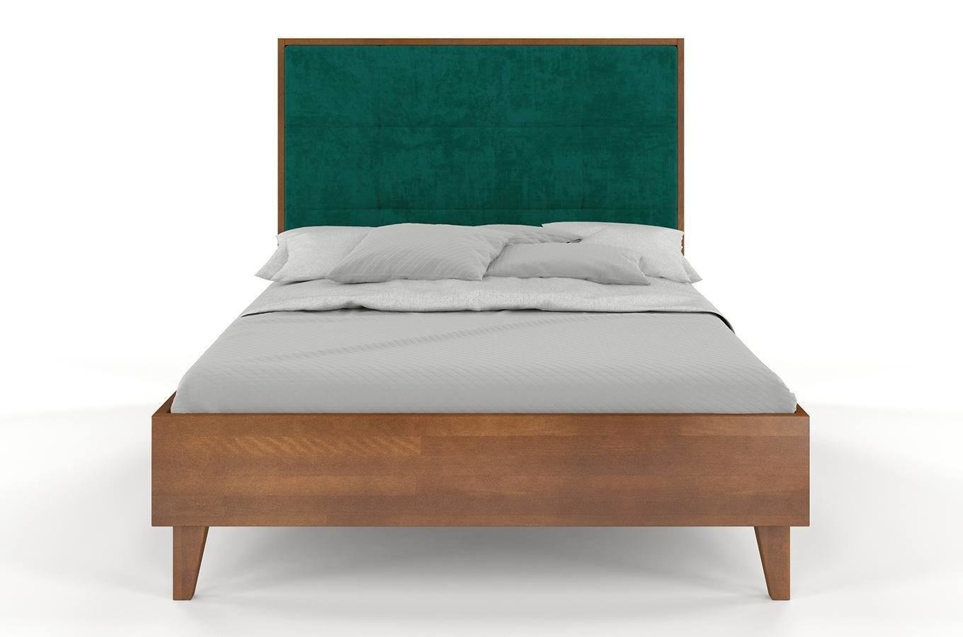 Tapicerowane łóżko drewniane bukowe Visby FRIDA z wysokim zagłówkiem / 180x200 cm, kolor orzech, zagłówek French Velvet 658