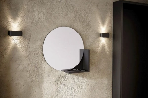 Okrągłe czarne lustro z półką Skandica LUCIJA / średnica 60 cm