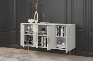 Biała komoda Skandica MERLIN ze złotymi dodatkami / szer. 138 cm