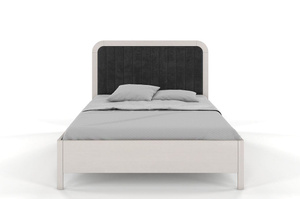 Tapicerowane łóżko drewniane sosnowe Visby MODENA z wysokim zagłówkiem / 200x200 cm, kolor biały, zagłówek Casablanca 2315