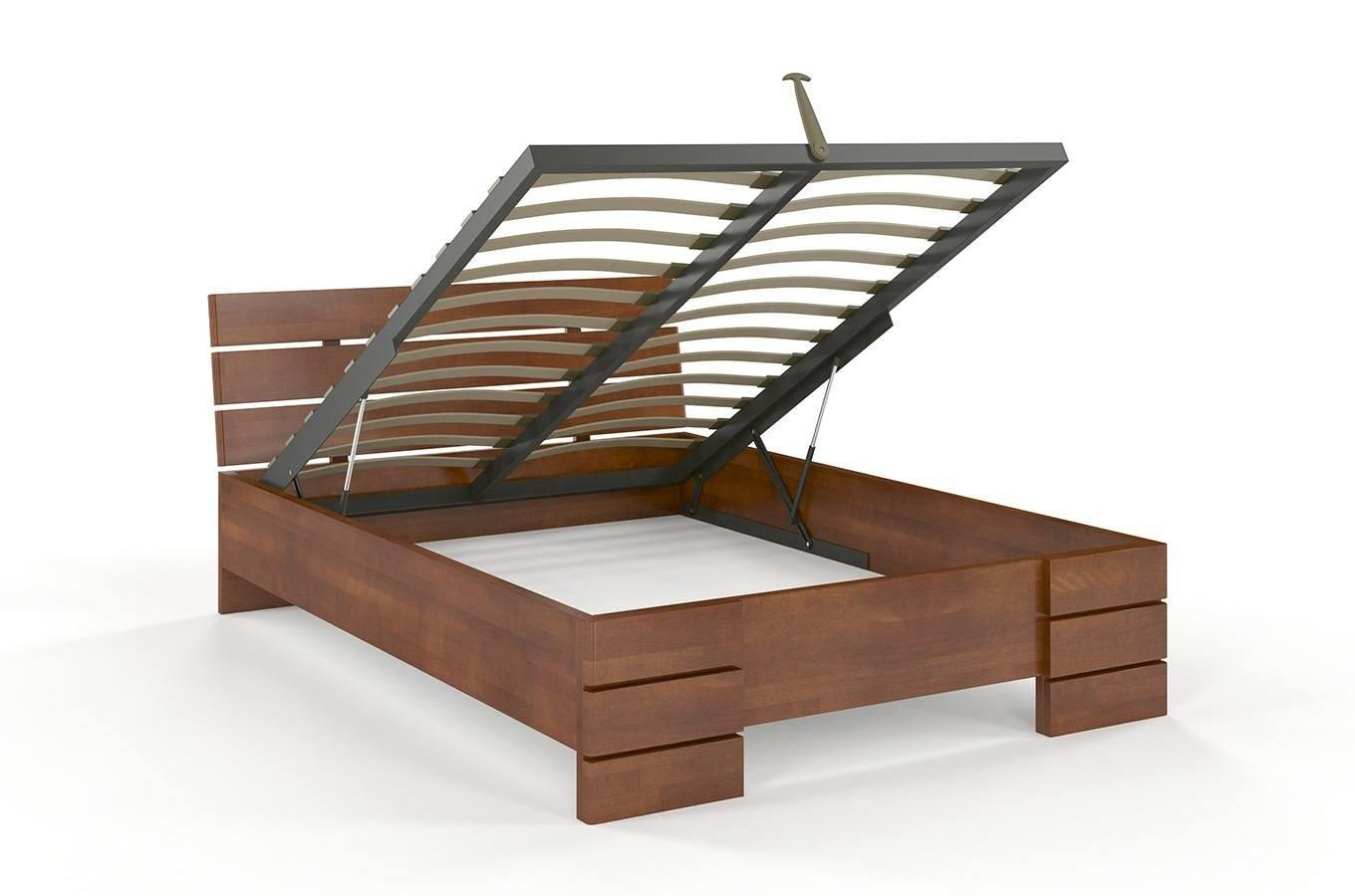 Łóżko drewniane bukowe Visby SANDEMO High BC Long (Skrzynia na pościel) / 140x220 cm, kolor orzech