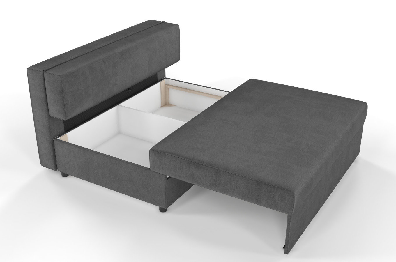 Ciemno-szara rozkładana sofa Dancan OLGA z funkcją spania i pojemnikiem na pościel / szerokość 136 cm