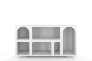 Drewniana komoda - regał - szafka RTV z łukami Visby OLIMPIA LONG / kolor biały / szer. 140 cm