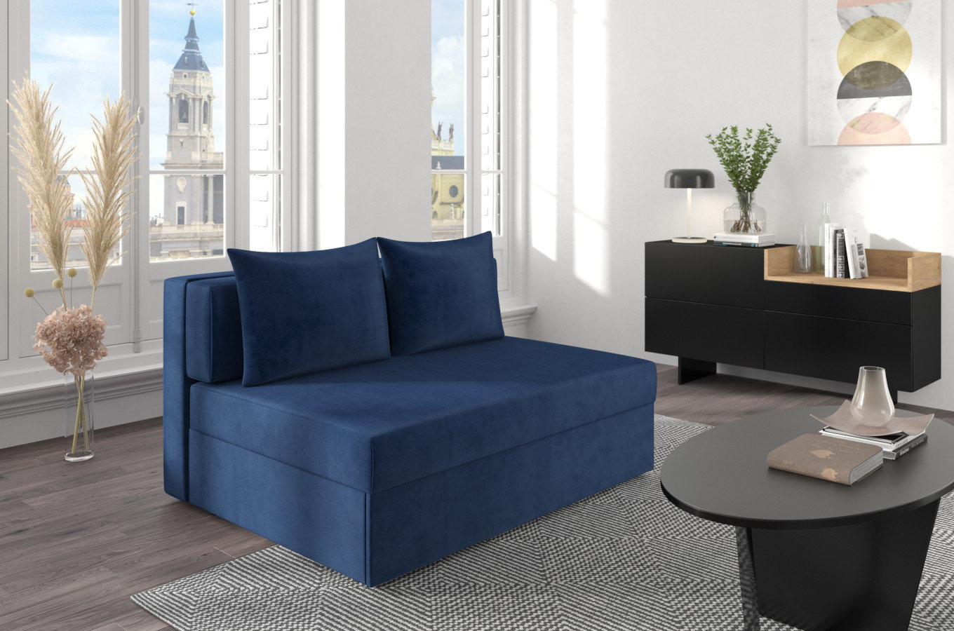 Nowoczesna rozkładana sofa Dancan OLGA z funkcją spania i pojemnikiem na pościel / 4 szerokości + 5 kolorów do wyboru!