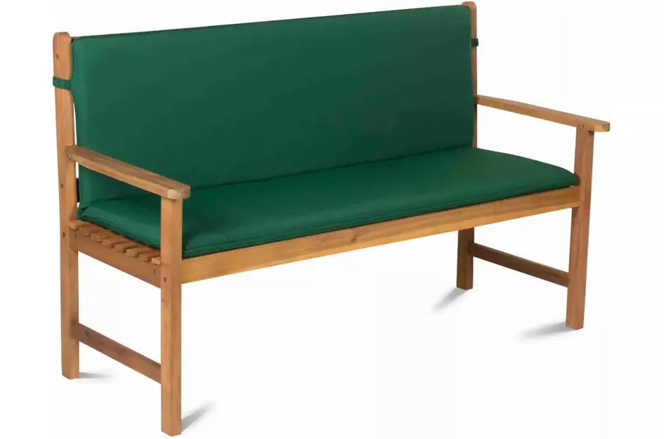 3-osobowa ławka ogrodowa SINTRA z drewna akacjowego z zieloną poduszką